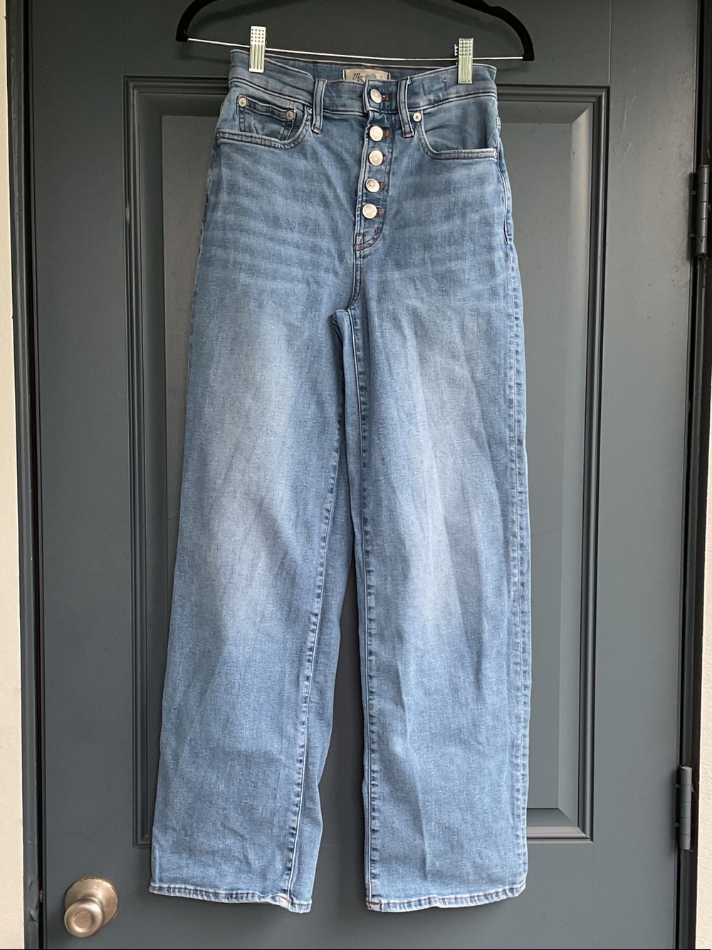 Madewell Light Blue High-Rise Wide-Leg Button-Fly Jeans, Size 25